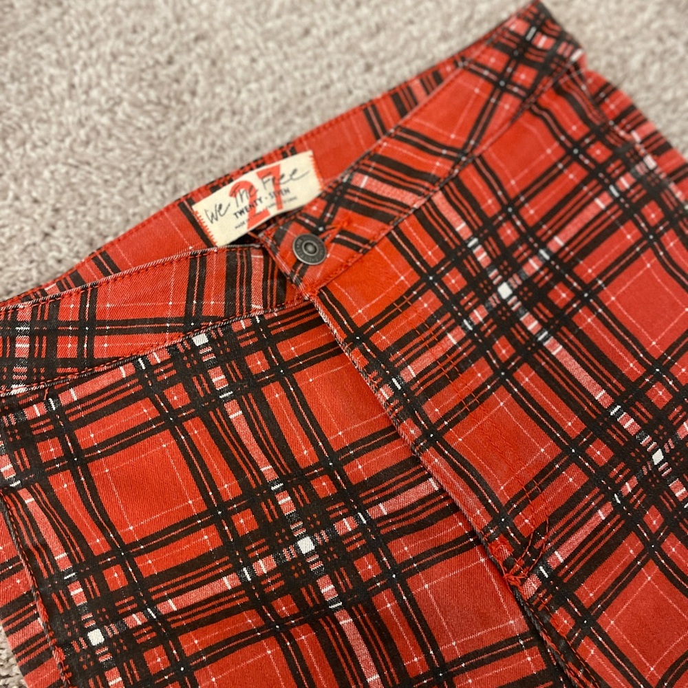 We the Free Just Float On Red Plaid Flared Pants Size 27 - Picture 5 of 8